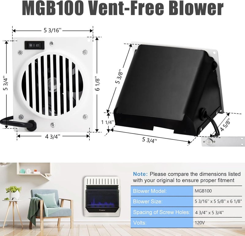 Criditpid MGB100 Wall Heater Blower Fan Kit for ProCom, Avenger MG and Bluegrass Living Ventless Space Heaters Over 10,000 BTU, Replacement ProCom MGB100 Blower Vent-free Wall Heater Fan Accessory Kit - Image 2